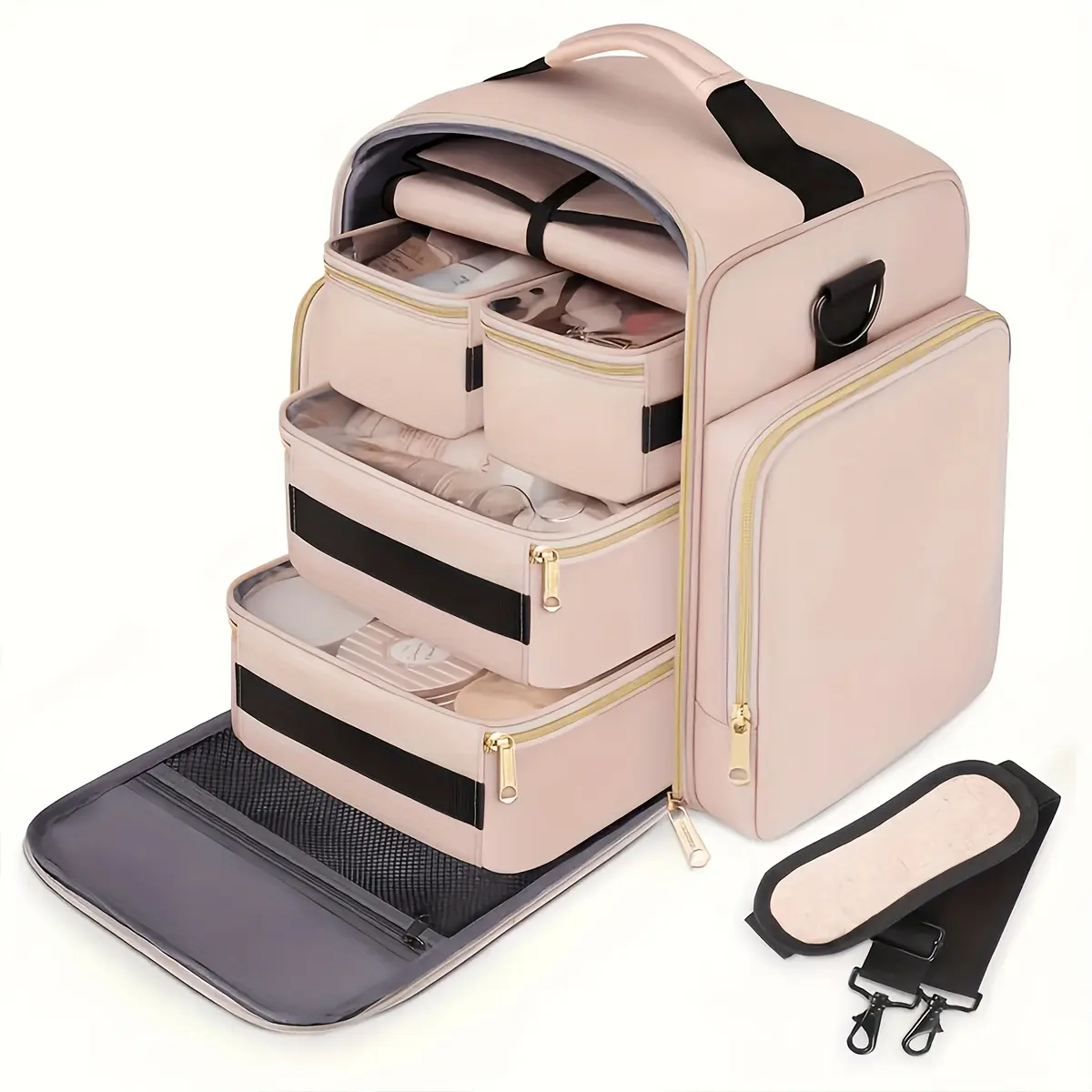 Makeup Bag Cosmetic Bag Organizer with 4 Inner Removable Pouches And 1 Jewelry Roll Multifunctional Travel Makeup Case