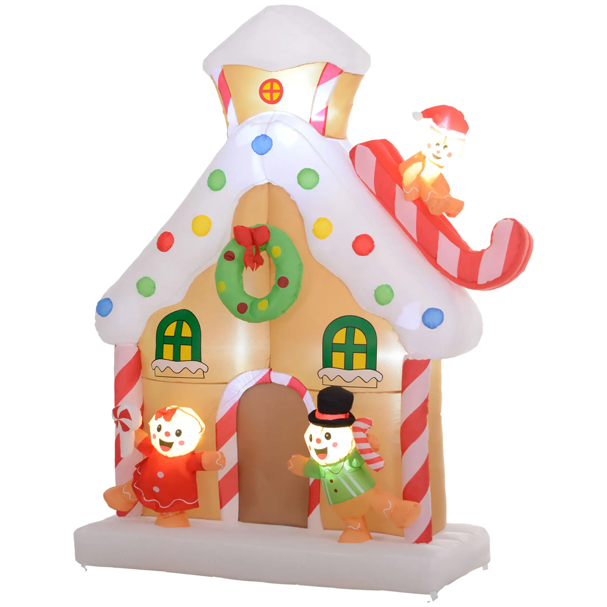 7FT Giant Inflatable Gingerbread House Christmas Decor - Festive Blow-Up Decoration with Built-in LED Lights for Indoor, Outdoor Use