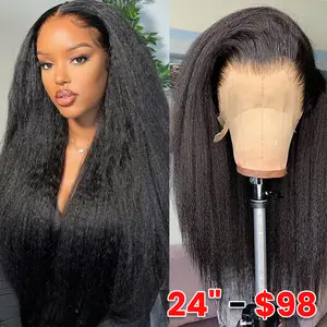 13x6 Kinky Straight Human Hair Wig for Women 180% Density HD Transparent Lace Front Wigs Pre Plucked with Baby Hair Natural Hairline Brazilian Virgin Human Hair Wigs