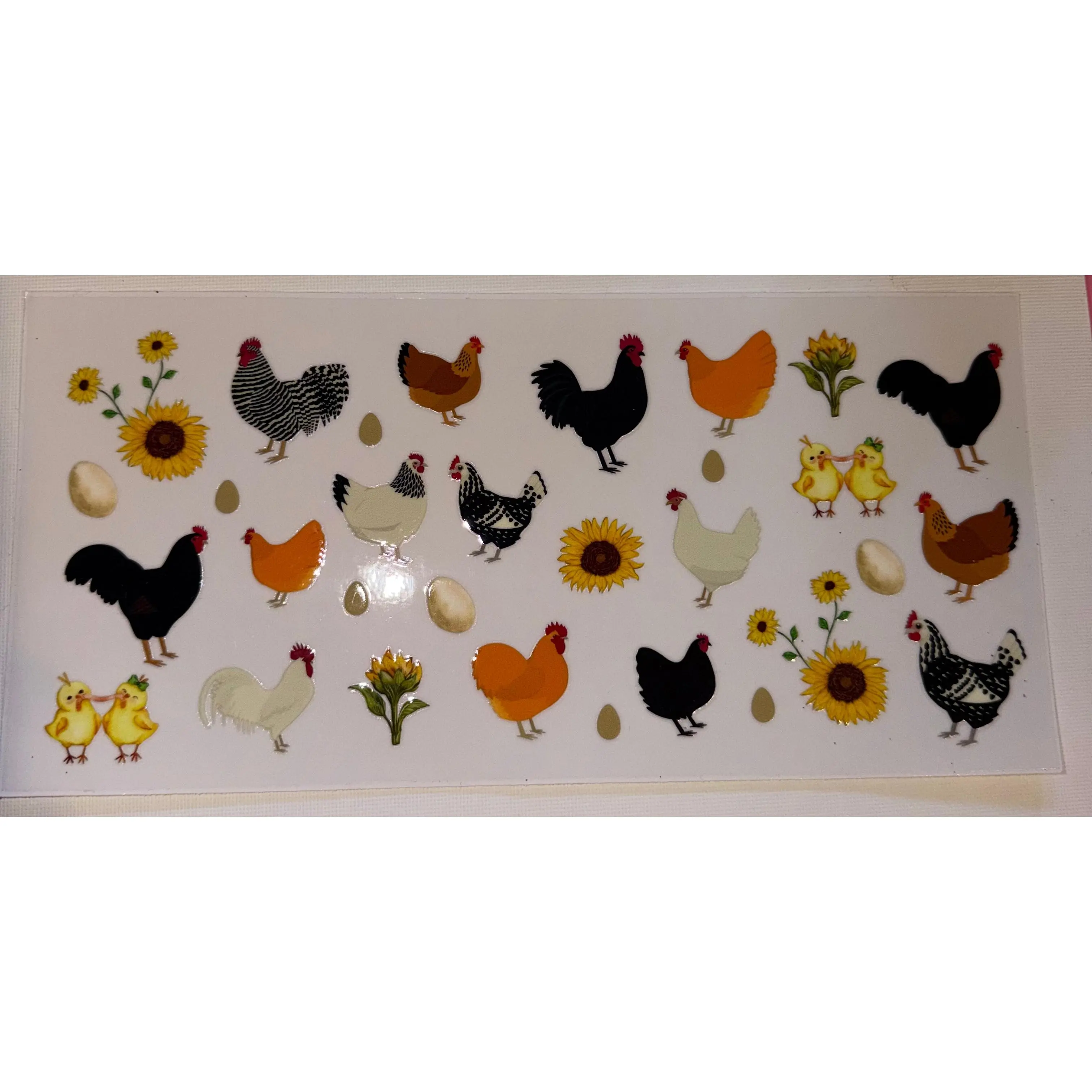 Chicken Pattern UV DTF Wrap | Farmhouse Tumbler Decal | Sunflower Chicken Cup Wrap | 20oz Skinny