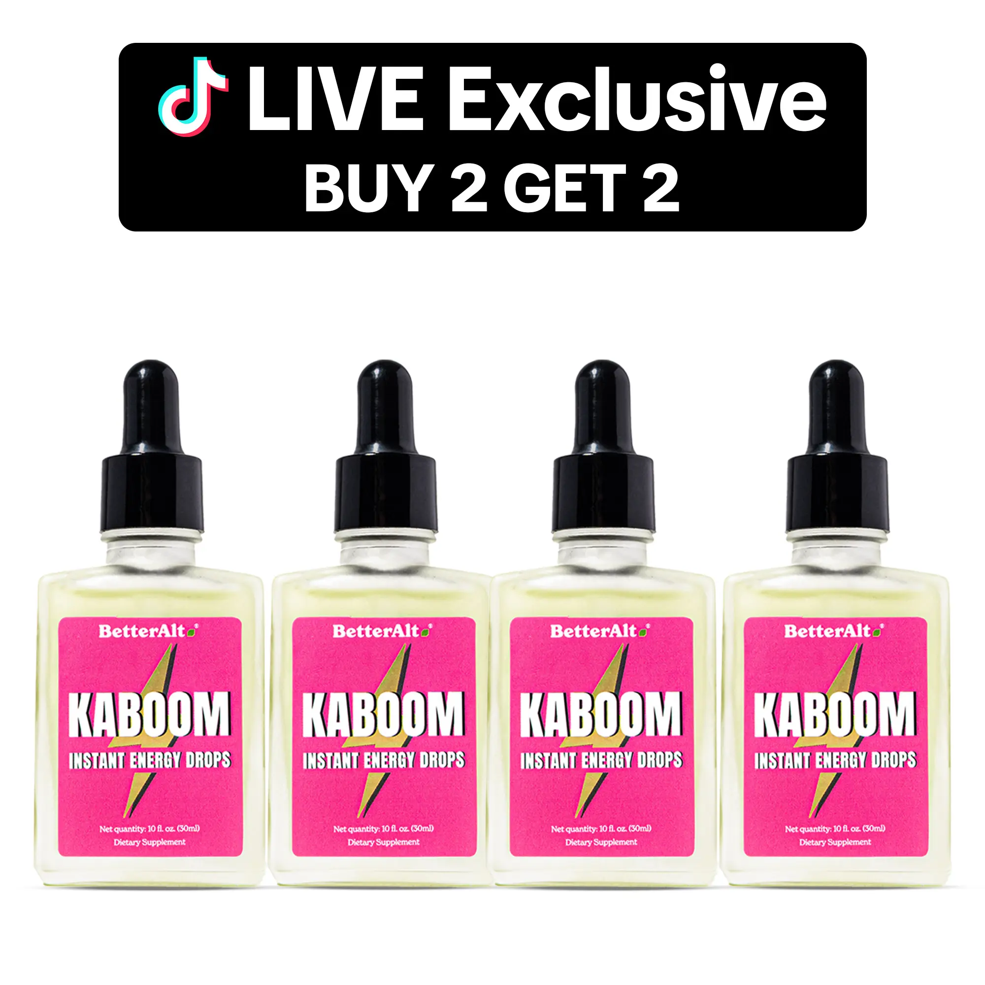 BetterAlt B2G2 KABOOM | Instant Energy Drops | MCT Oil & Mint Oil Blend | 100% Natural | No Caffeine | Safe & Effective | 60 Servings each