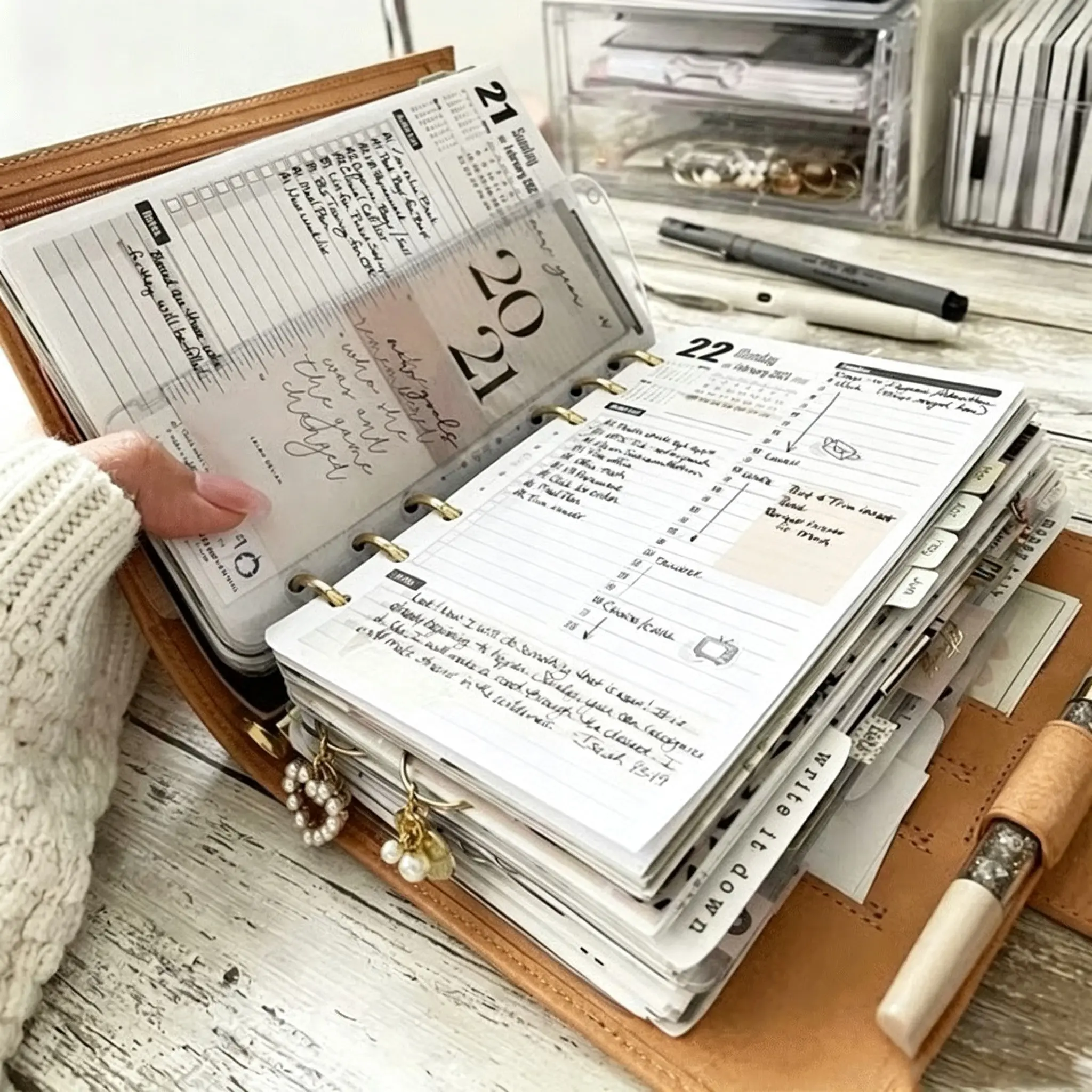Customizable Bullet Journal System, Leather Cover, Replaceable Pages, Organize Life, Work, Habits, Comprehensive Management Tool, Organizer Notebook, Notebook for Work