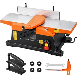 VEVOR Benchtop Jointer, 6 in, 2 HP 12000 RPM Bench Top Wood Jointer, with Straight Cutterhead, 2 HSS Blades, 6x 23 in Cast Aluminum Table, Up to 1/8 in Depth, Adjustable Fence, for Woodworking