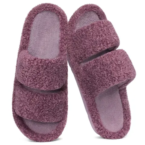 KIDMI Women's Fuzzy Open-Toe Slippers – Stylish Classic Slides with Soft Memory Foam, Non-Slip Rubber Sole, Perfect Cozy Footwear ,Girl Fur Flipflop Walking Shoes Fluffy Modern Sleeper Slip On Clog, Gifts for Mom, Mother's Day Gift