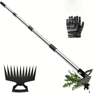 2-In-1 Stainless Steel Garden Hoe, Includes Gloves, Long Handle Weed Puller Tool with Sharp Teeth, Ideal for Gardening