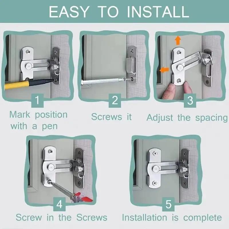 Stainless Steel Door Latch Bolt, 1 Count Right Angle Buckle Gate Slide Latch, Bathroom Door Screen Door Cabinet Sliding Latch Lock, Door Hardware