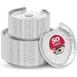 50 count  Round Electric Stove Burner Covers - Stove Top Covers for Electric Stove Thicker  Foil Burner Liners - Disposable Stove Top Protector (25 * 6 Inch and 25 * 8 Inch)