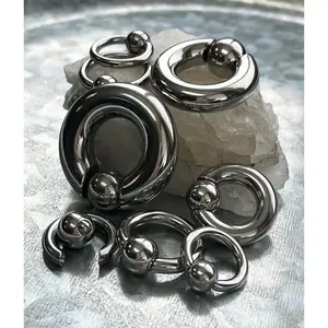 PAIR Spring Loaded Captive Bead Rings 316L Surgical Steel Easy Pop Out 8g-00g
