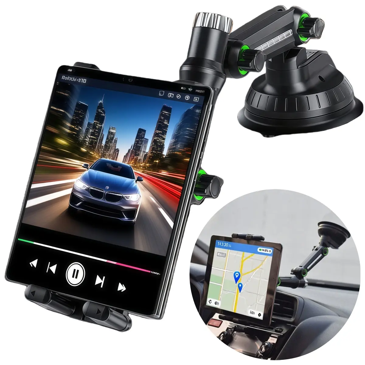 Dashboard Windshield Tablet Phone Mount Holder for Car, 360° Rotatable Car Suction Cup Front Window Phone Stand with Large Clamp Universal for iPhone 17 16 15 14 Pro Max Plus,for iPad Pro 11 / 10.5 / 9.7 iPad Mini 4/3/2/1 iPad Air 5/4/3/2,for Samsung