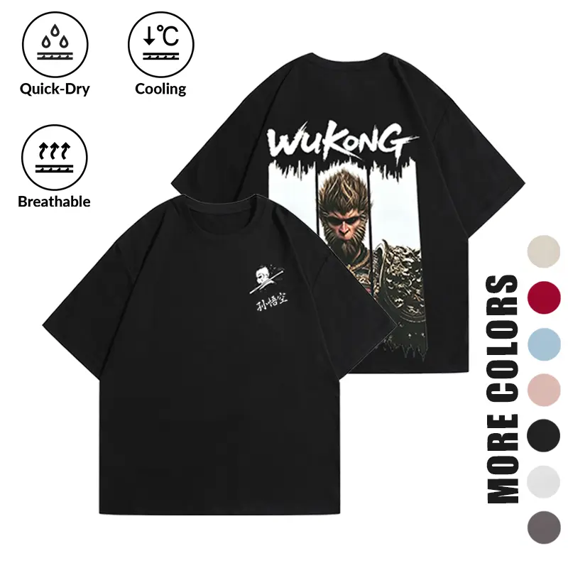 Men’s vintage oriental figure print T-shirt, loose fit crew neck, casual and versatile streetwear short-sleeve top