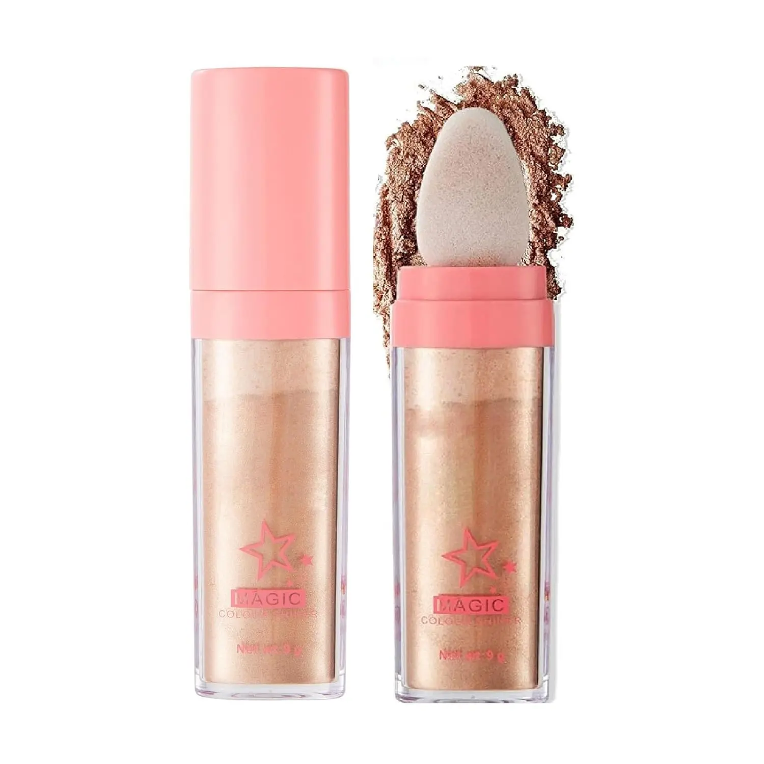 Glitter Powder Highlighter Makeup, Body Brightens the  Three-Dimensional Face Blusher Fairy Highlight Patting Powder. (03# Golden Brown)