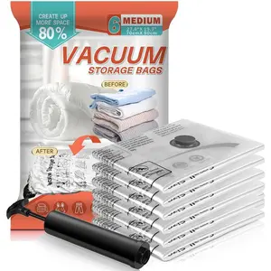 Vacuum Storage Bags, Space Saver Bags, Compression for Comforters and Blankets, Sealer Clothes Storage with Hand Pump. (6x Medium)