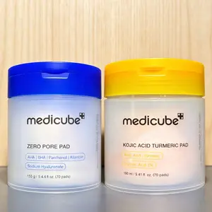 Medicube Zero Pore Pad & Kojic Acid Turmeric Pad, Double Sided Pre-Soaked Daily Skin Care Cotton Sheets, 70 Pads Each Jar