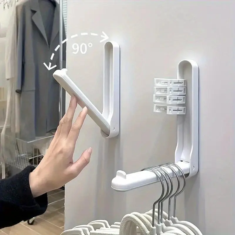 2pcs Clothes hanger storage artifact, no need for punching, multifunctional bedroom organizer, foldable for home use, Adjustable Hangable Hooks Hanger Holder, Closet Hanger Organizer