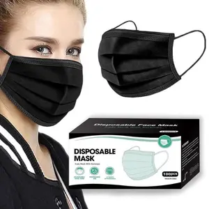 100PCS Black Disposable Face Masks 3 Ply, Breathable Filter Protection Masks, Comfortable Earloop Face Cover for Daily Use, Bulk Safety Masks