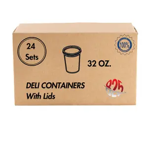 Deli Food Storage Containers with Lids 32 oz, Quart, Leak-Proof Freezer Safe, Clear Plastic, Reusable Kitchen Utensils