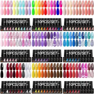 Gel Nail Polish Set, 10pcs/set Long Lasting UV LED Nail Polish Gel, Semi-permanent Color and Glitter Nail Polish Kit DIY Manicure for All Nail Art Lovers