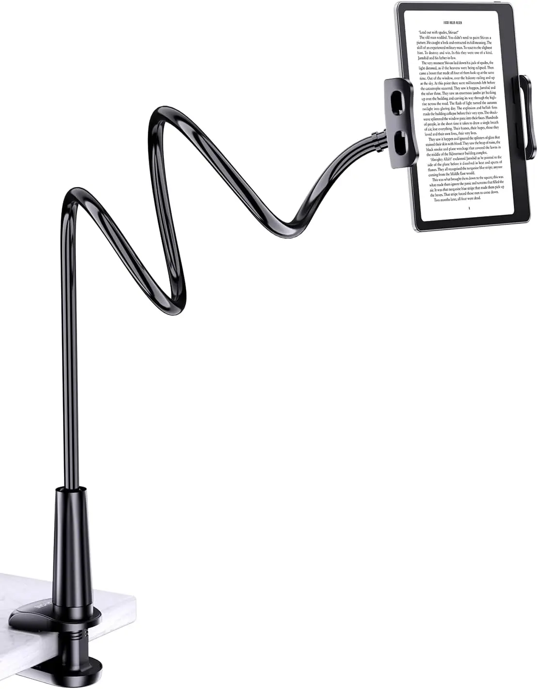 Adjustable Flexible Gooseneck Headboard Mount Holder, 30in Long Metal Arm Hands-Free Bed Stand for Tablet, E-Reader, Game Console, Smartphone - Electronics Accessories