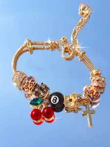 Leopard Print Heart Cherry Charm Bracelet, Fashion Heart Cross DIY Bracelet, Cherry Leopard Print Bracelet, Trendy Leopard Print Bracelet