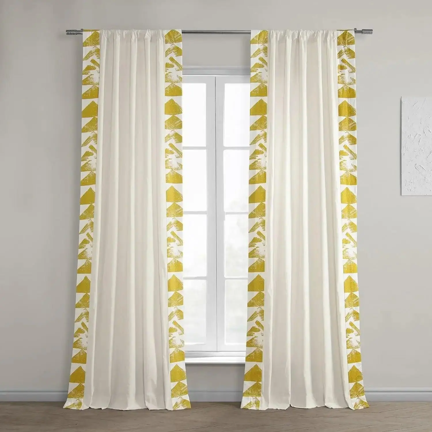 Half Price Drapes Triad Bordered Cotton Curtain Panels, Home Decoration Window Curtains with Sun Protection