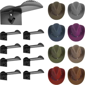 3.0 Inch Wall Hat Hooks (8 Pack) – Strong Adhesive Cowboy Hat Rack with Anti-Slip Teeth, Multi-Purpose Hook for Keys & Accessories, Minimalist Hat Organizer, Western Room Décor – Black Ahahute