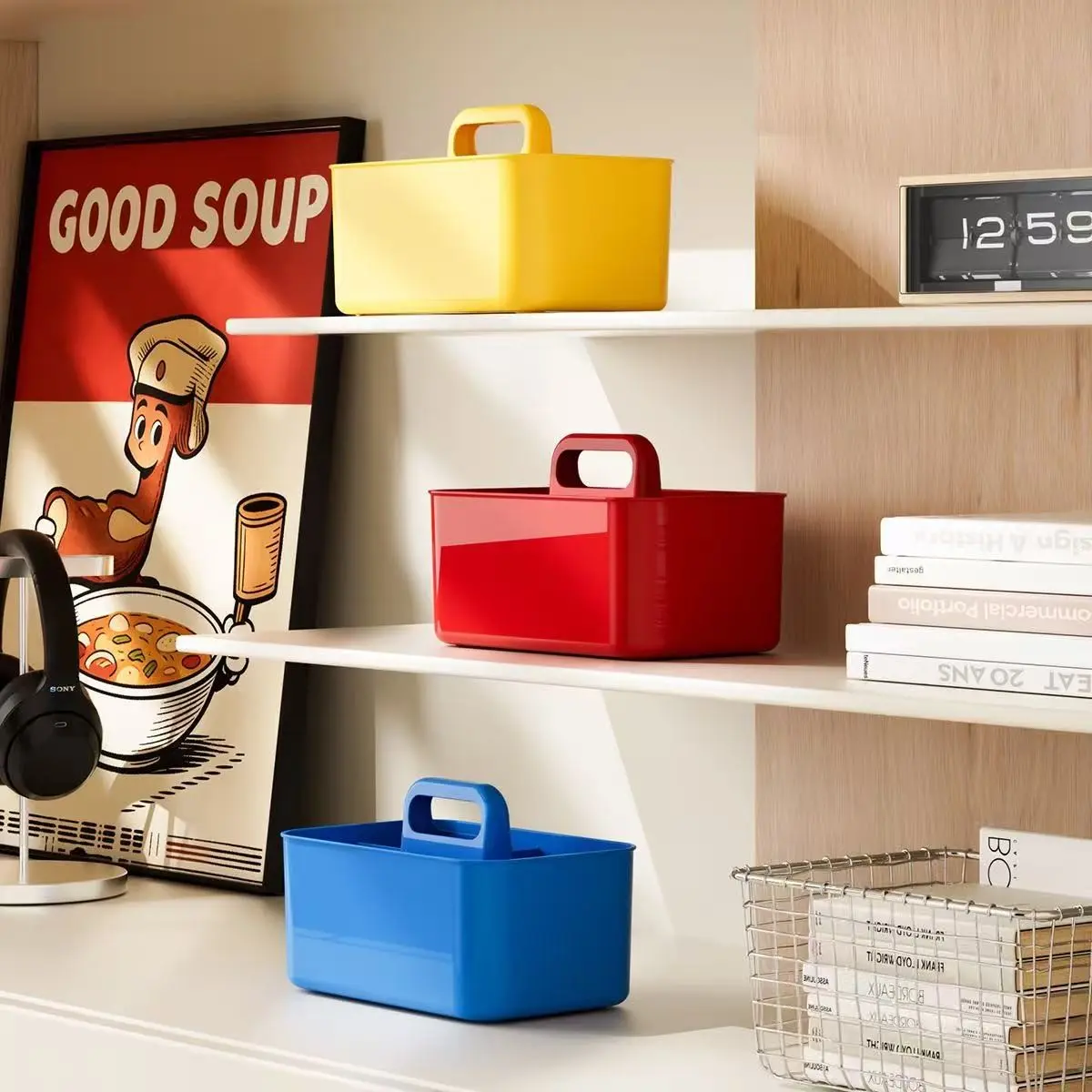 Simple Handheld Storage Box, Office Desk Organizer Basket, Kitchen Bathroom Portable Snack Makeup Box, Compact Carry-Anywhere Container