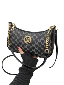 Elegant Women's Crossbody Messenger Bag, High-Quality Printing Crescent Shoulder Clutch, Detachable Chain Strap, Adjustable Belt, Zipper Closure, Fashion Crossbody Handbag