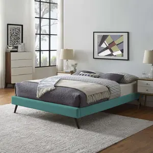 Modway Loryn Queen Fabric Bed Frame with Round Splayed Legs in Teal