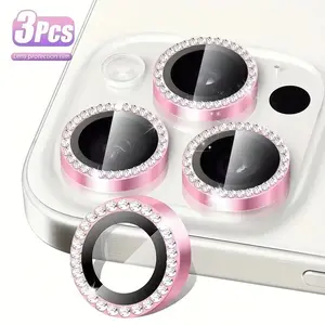 Pink Diamond-Inlaid Eagle Eye Lens Protector for iPhone 17/16/15/14/13/12/11 - Strong Adhesion, Split Design, Scratch-Resistant, Anti-Fog, Anti-Reflective, Protective, Anti-Fog, Easy to Install - 3-Piece Set Accessories