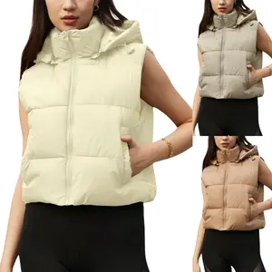 Kingapril Women's Cropped Puffer Vest Winter Hooded Zip-Up Quilted Padded Sleeveless Warm Gilet with Pockets
