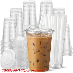 20oz Plastic Cup with Lid & Straw, Transparent Reusable Ice Coffee Mug, Stylish Drinkware, Durable BPA-Free Drinkware for Cold Beverages, Plastic Clear Tumblers