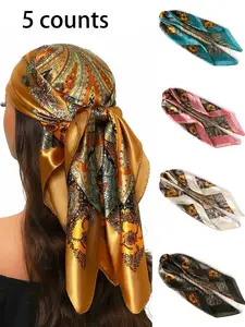 Women's Paisley Print Square Scarf, Boho Style Satin Bandana for Women & Girls, Fashion Hair Accessories for Daily Wear