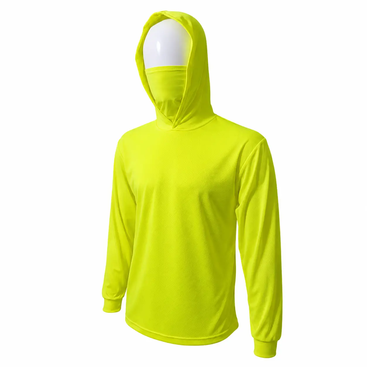 HiVis Quick Dry Hoodie Work Shirt with Built-In Face Cover | Breathable Birdseye Mesh Sun Hoodie