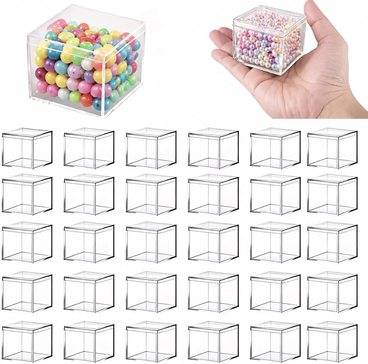30pcs Clear Acrylic Cube Boxes with Lids, 2.16 Inch Small Square Transparent Plastic Storage Containers, Mini Clear Gift Boxes for Candy, Beads, Jewelry, Wedding Party Favors, Craft Organizing