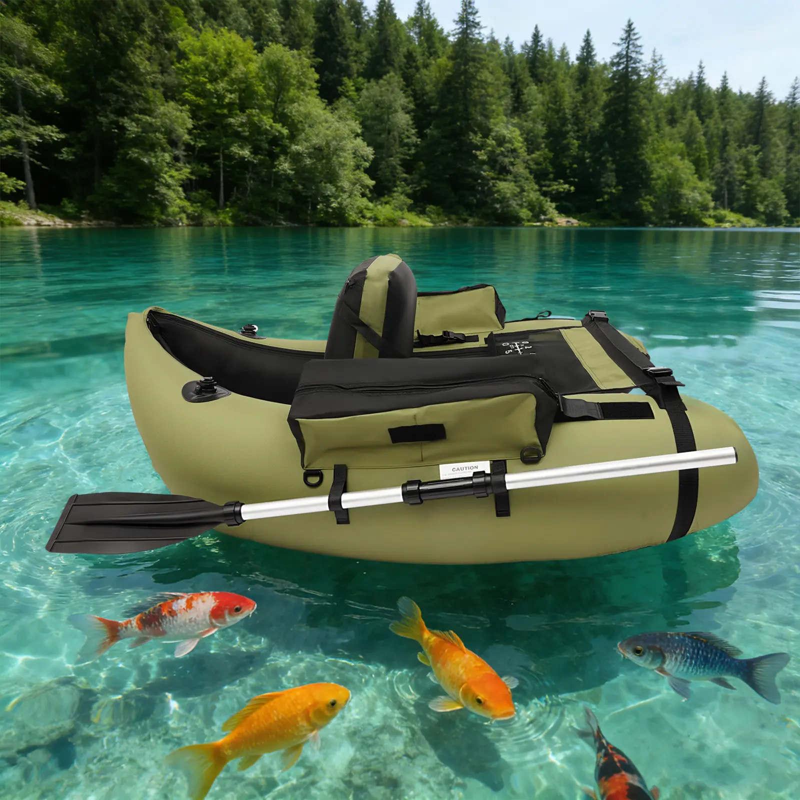CNCEST Sturdy Multi-Purpose Inflatable Water Kayak - High-Quality Oxford Cloth, Adjustable Backrest, Oars, 286lbs Capacity, Portable Pontoon Accessories, Fishing Stuff for Lakes, Rivers | Outdoor Sport Gear