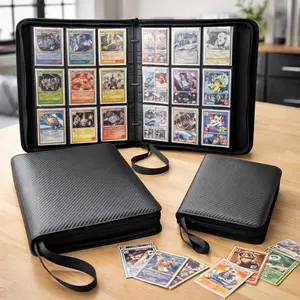 Trading Card Binder 400/900 Pockets 4/9 Pocket Card Collection Album with Zipper Handle & 50 Double-Sided Removable Sleeves Large Capacity Organiser Leather Smooth Diagonal Texture