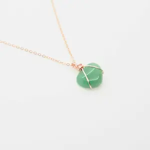 Green Aventurine Heart Necklace: 14k Rose Gold Filled Wire Wrapped Crystal