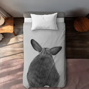 360 stand Microfiber Duvet Cover with Rabbit Motif Print - Gray, Twin Extra Long Size for Twin Size Bed, Minimalist Bedroom Home Decor, Machine Washable Bedding with Whimsical Vibe, Microfiber Print, Comfortable Duvet Covers, Graphic Duvet Covers