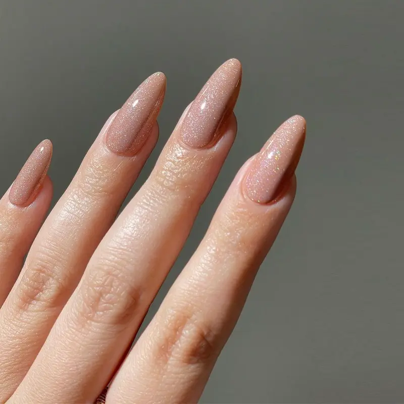 Almond Fake Nails, Decorative Nails, 24pcs/set Glittering French Style Press on Nails with Nail File & Tape, Removable Nail Art Artificial Full Cover, Women Girls DIY Manicure