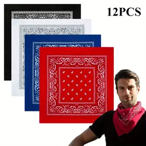 12-Pack Unisex Sports Bandanas Head Scarf - 22"x22" Double-Sided Printed Multi-Purpose Cowboy Head Wrap Necktie Face Cover Kerchief,summerwins