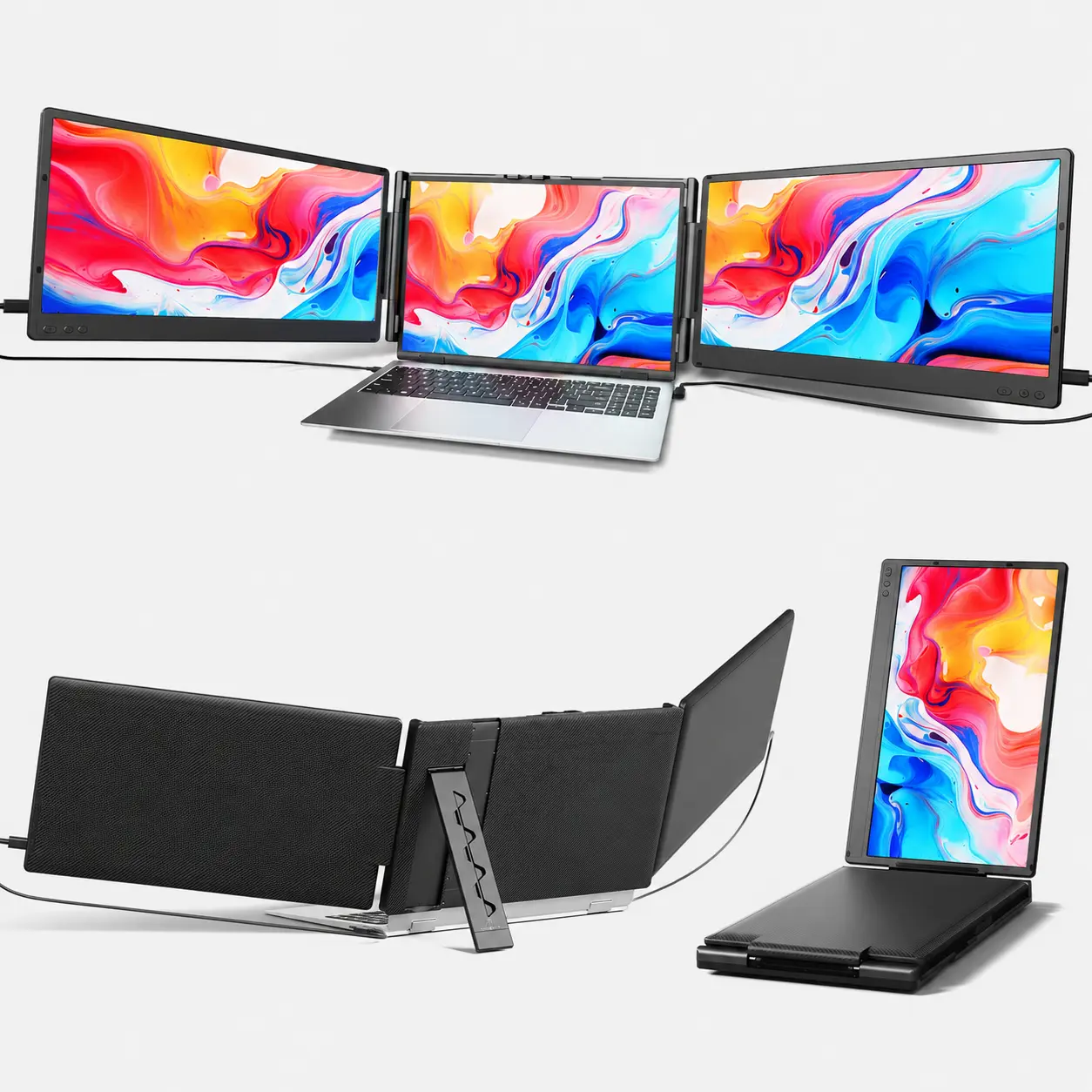 Cevaton 14" Portable Dual-Screen Laptop Monitor Extender, 1080P FHD IPS External Display for Laptop, Foldable Width-Adjustable Design, Compatible with 13.3"-17.3" Laptops, Adjustable Portable Dual Monitor Setup for Multitasking and Productivity