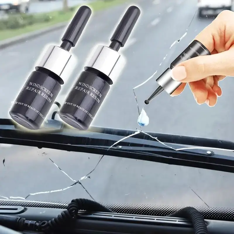Car Windshield Crack Repair Kit, 2-Count Car Windshield Crack Repair Tool and Window Repair Liquid, Windshield Repair Fluid, Professional Windshield Crack Adhesive and Car Glass Compound, Windshield Repair Tools, Cracked Windshield Repair Kit