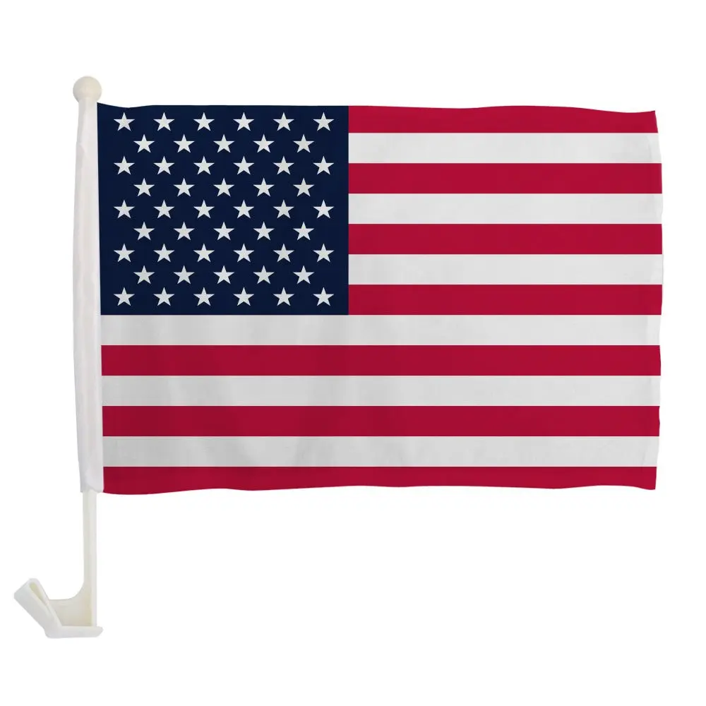 Clip-On USA Car Window Flag - Durable Single-Sided Polyester, 12x16in Display, 17in Double-Sewn Pole, Plastic Synthetic Automotive Interior Window Mount Decoration Accessory, 12X16 Inch