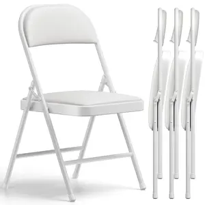 Make Changes Folding Chair, PU Leather Padded Folding Chairs for Outside and Indoor, Comfy Heavy Duty Portable Foldable Chairs Metal Commercial Seat for Office, Dorm, Party, Lawn, Patio