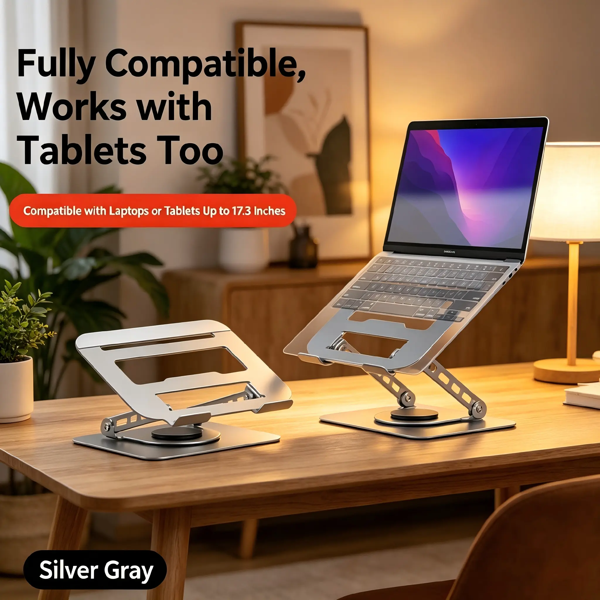 360° Rotating Heavy Duty Laptop Stand, Adjustable Foldable Ergonomic Laptop Riser, Reinforced Carbon Steel Cooling Stand with Stable Base for Laptop, MacBook & Tablet