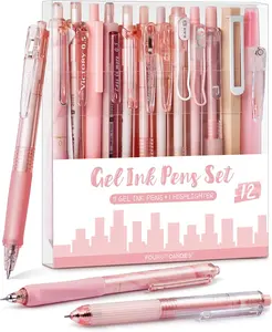 Four Candies Rose Series Gel Pens, Cute Writing Pens with Black & Pink Ink, 0.5 mm Smooth Fine Point, School Office Supplies Girly Stationery Aesthetic Desk Accessories for Women, Set of 12