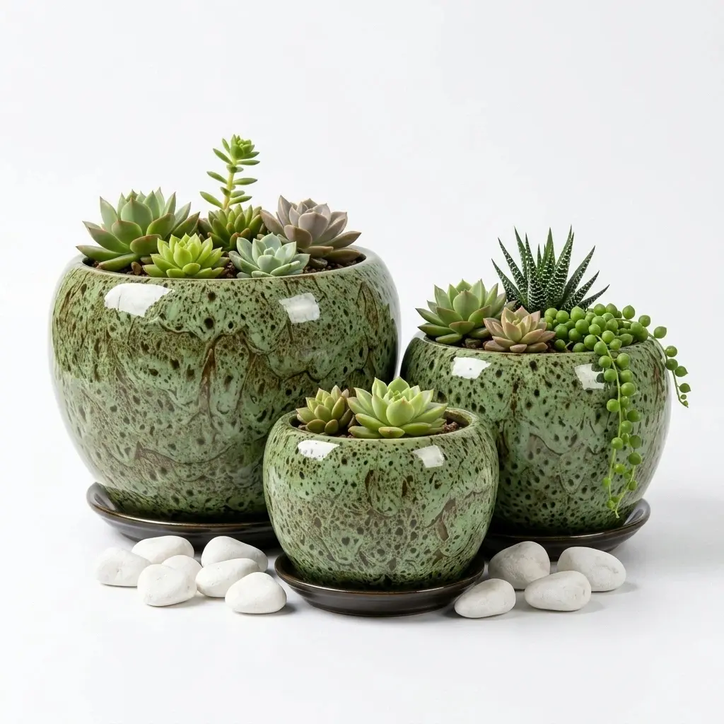 3 Pack 6" Handcrafted Glaze Ceramic Plant Pots with Matching Saucers, 3 Size Indoor Outdoor Planters for Succulent Cactus Houseplant Tabletop Garden Decor, Housewarming Gift, 3 Matching Saucers