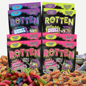 Rotten 8pk Gummy Worms & Gummy Cruncheez Sour & Original Sweet Candy Snacks 1.8 oz Bags Less Sugar No Artificial Flavors Clean Ingredients Fruit Flavored Chewy Candy - Candied