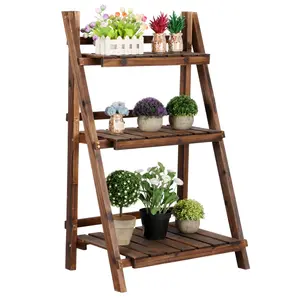 Yaheetech 3 Tier Folding Wooden Flower Pot Stand Flower Plant Display Stand Shelf Ladder Stand for Living Room Balcony Patio Yard Indoors & Outdoors