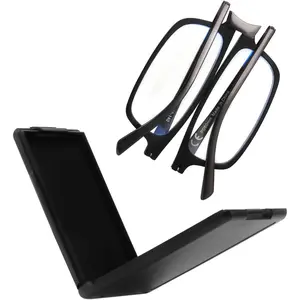 Evolved Folding Reading Glasses For Women Men  Light Blocking Anti UV Eyestrain Foldable Portable Compact Readers with Flat Hard Case Pocket Computer glasses 1.5 BLACK new designer box rectangle  glasses computer reader easy carry spring  eyeglass Durable